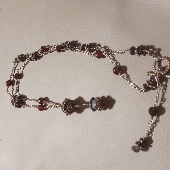 Sterling silver red crystal Bombay style necklace toggle clasp . - Picture 1 of 7